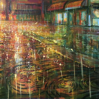 Adam Graham Rain nocturne in gold